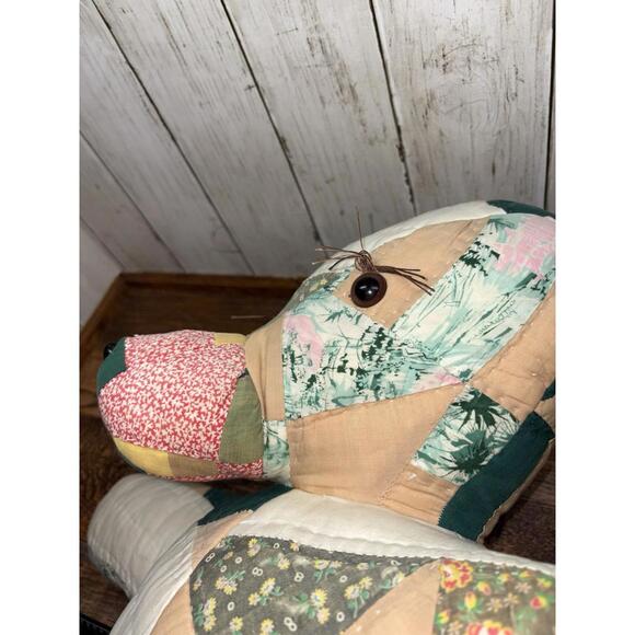 Handmade Hand Sewn Multi-Colored Quilted Patchwork Stuffed 24” Teddy Bear Vtg - Picture 5 of 12